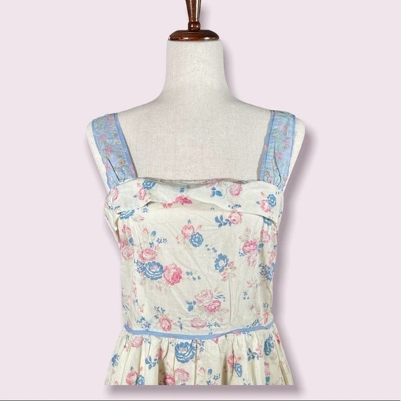 LoveShackFancy Carmine Midi Dress NWT Size 8 | Pastel Lemon Blueberry Floral - Picture 6 of 12